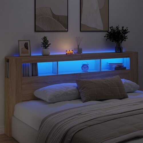 vidaXL LED posteljno vzglavje sonoma hrast 220x18,5x103,5 cm inž. les Cene