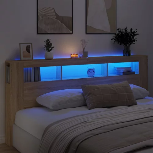 vidaXL LED posteljno vzglavje sonoma hrast 220x18,5x103,5 cm inž. les