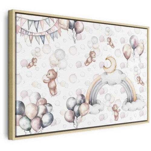  Slika - Toy Bears with Balloons - Flying Plush Bears Among Balloons Clouds and Rainbows in Subtle Pastel Hues 60x40 U prirodnom Cene