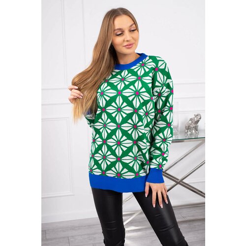 Kesi Sweater with a geometric green motif Cene