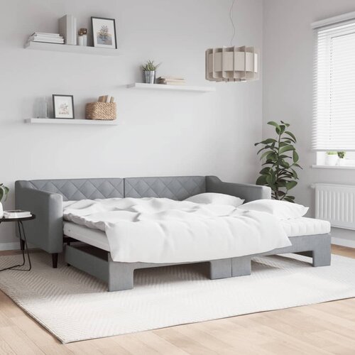 VidaXL Izvlečna dnevna postelja z vzmetnicami siva 100x200 cm blago Slike
