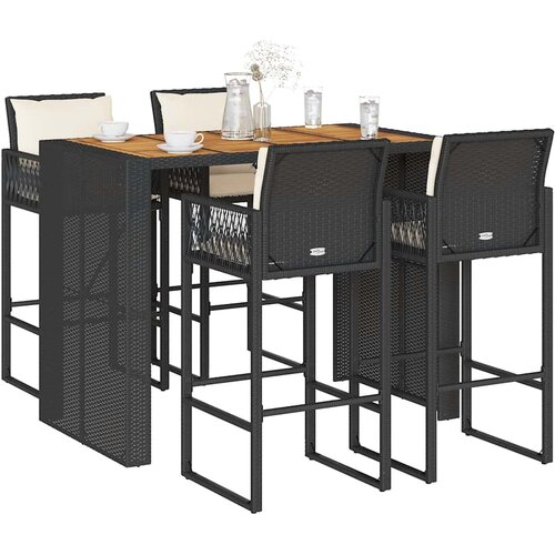  5-dijelni vrtni barski set s jastucima crni poliratana bagrem Crna 145 cm Cene
