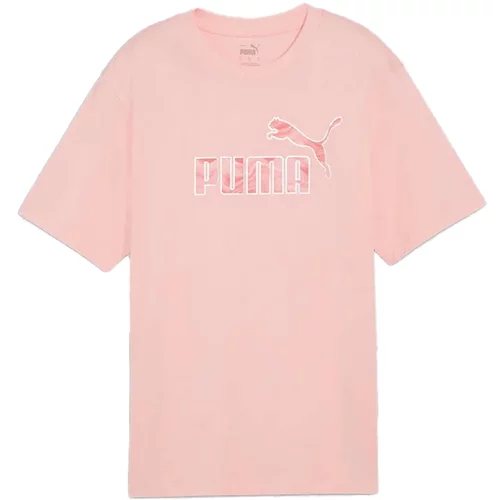 Puma Tehnička sportska majica 'ESS+' roza / pastelno crvena / bijela