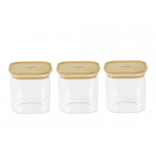 Pebbly steklene posode z bambusovim pokrovi - set 3 posod Slike