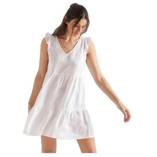 Superdry Kratke obleke Robe Tinsley mi-longue col en V sans manches blanche Bela Cene