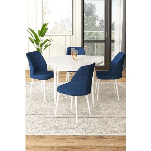 Hanah home Rox - White, Navy Blue WhiteNavy Blue Dining Table & Chairs Set (5 Pieces) Cene