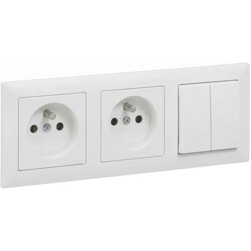 Legrand Dupla kućna utičnica i dupli prekidač br. 5 sa okvirom SUNO 250V bela Slike