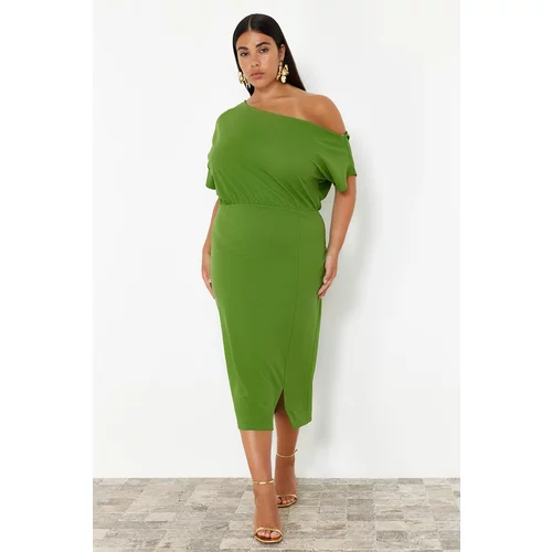 Trendyol Curve Green One Shoulder Midi Knitted Dress