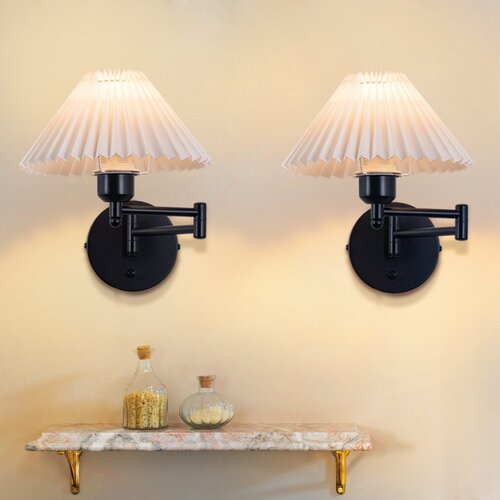 Nettlife Komplet 2 vintage notranjih stenskih svetilk: E27 retro senčilo, nastavljiva stenska osvetlitev 40W.MAX bela brez žarnice, (22136336) Cene