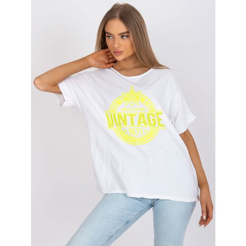 Fashion Hunters White and yellow women&amp;#039;s t-shirt with an application and a print Slike