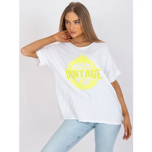 Fashion Hunters White and yellow women's t-shirt with an application and a print