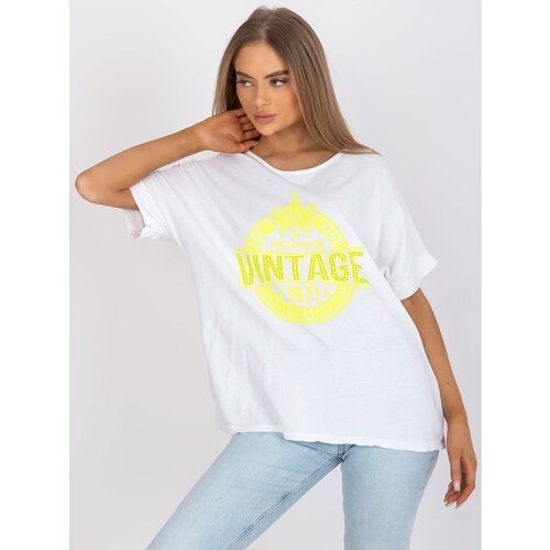 Fashion Hunters White and yellow women's t-shirt with an application and a print Slike