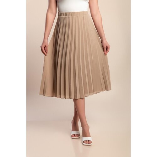 Fenzy Plus Size Plisirana Midi Suknja, Bež Slike