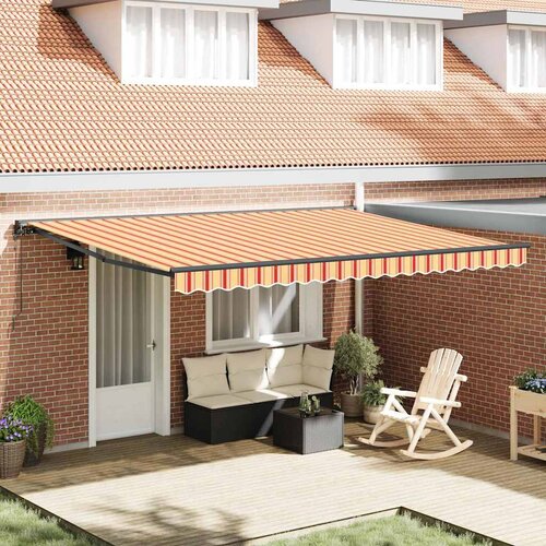 vidaXL Retraktilna tenda Rumena in oranžna 450x300 cm blago - - Rumena - 36.8 - 450x300 cm - 2025- Cene