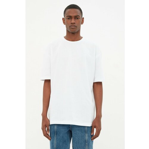 Trendyol White Men's Basic 100% Cotton Relaxed Fit Crew Neck Short Sleeved T-Shirt Slike
