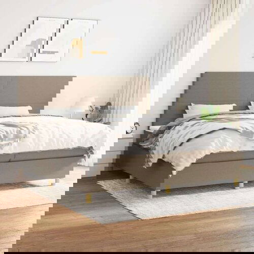  Box spring postelja z vzmetnico taupe 200x200 cm blago Cene