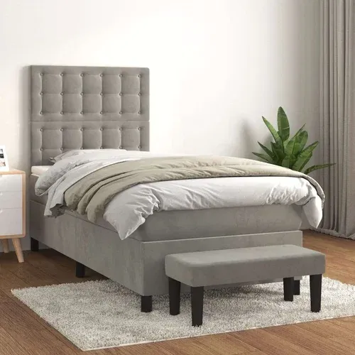 Box spring postelja z vzmetnico svetlo siva 100x200 cm žamet, (20846655)