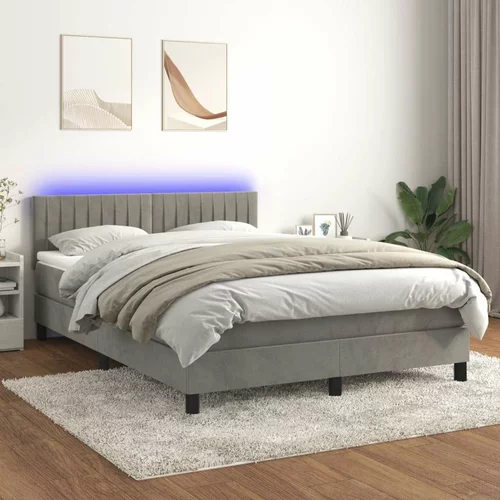  Box spring postelja z vzmetnico LED svetlo siva 140x200cm žamet, (20901983)