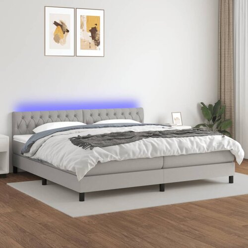  Krevet box spring s madracem LED svjetlosivi 200x200 cm tkanina Slike