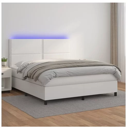  Box spring postelja z vzmetnico LED bela 180x200cm umetno usnje