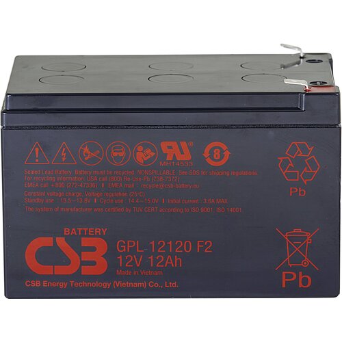 CSB Battery GPL 12120 GPL12120F2 svinčeni akumulator 12 V 12 Ah svinčevo-koprenast (&Scaron;xVxG) 151 x 100 x 98mm plo&scaron;čati vtič, 6,35mm brez vzdrževanja, ni, (20438509) Cene