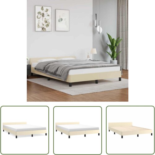 The Living Store Posteljni okvir z vzglavjem brez vzmetnice krem 140x200 cm - Posteljni Okvir Z Vzglavjem, (21737438) Cene