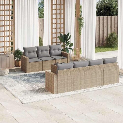 vidaXL 8-dijelni set vrtnih sofa od poliratana s jastucima bež Cijene