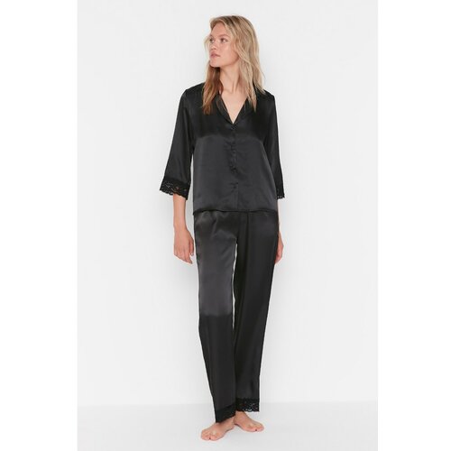 Trendyol Black Lace Detailed Satin Woven Pajamas Set Slike