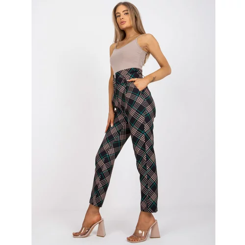 Fashion Hunters Black and green elegant trousers made of checked material