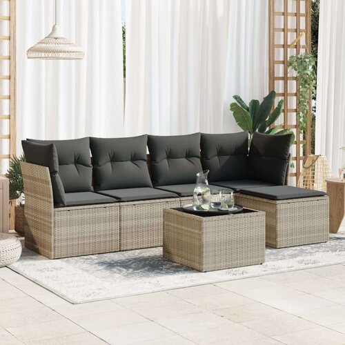vidaXL 6-dijelni set vrtnih sofa od poliratana s jastucima svjetlosivi Cijene