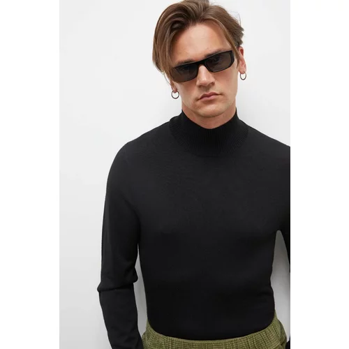 DRYKORN Vuneni pulover za muškarce, boja: crna, lagani, s poludolčevitom