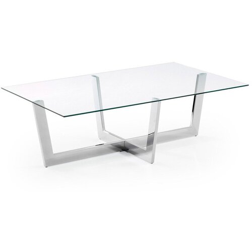 Kave Home Klubska mizica s stekleno mizno plo&scaron;čo v srebrni barvi 70x120 cm Plam &ndash; Cene