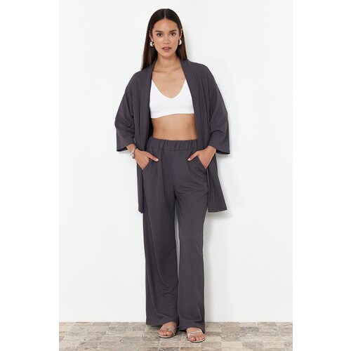 Trendyol Smoked Relaxed/Comfortable Cut Kimono Knitted Top and Bottom Set Slike