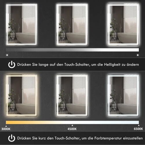  Kupaonsko zidno LED ogledalo s funkcijom protiv zamagljivanja 60x80x4 cm Slike
