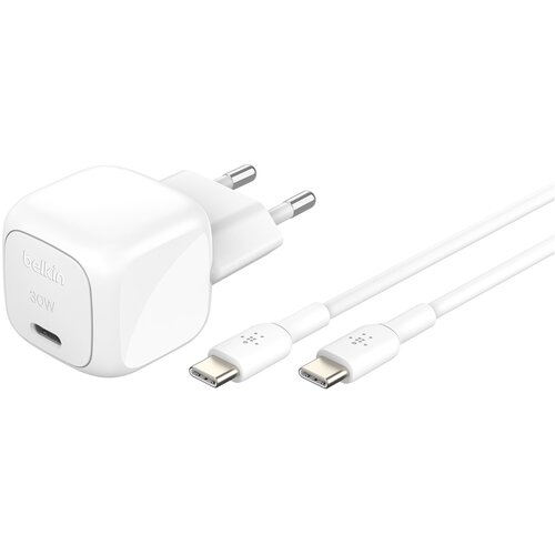 Belkin Paket hitrega omrežnega polnilnika USB-C 30W Power Delivery in PPS z 1m kablom USB-C, Bela, (5000190847) Cene