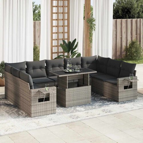 vidaXL 10-dijelni set vrtnih sofa od poliratana s jastucima sivi Cijene