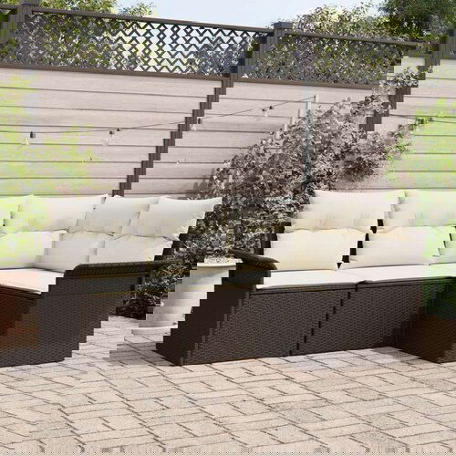  4-dijelni vrtni kauč set s jastučićima smeđi polirattan Slike