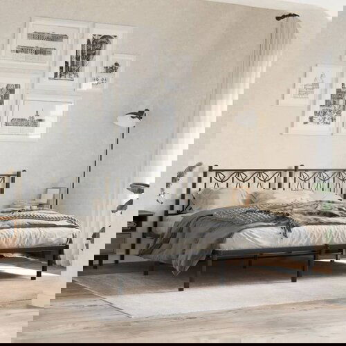  The Living Store Kovinski posteljni okvir z vzglavjem črn 183x213 cm - Posteljni Okvir, (21530807) Cene