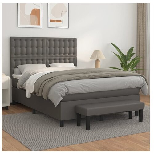 VidaXL Krevet s oprugama i madracem sivi 140x190 cm od umjetne kože Slike