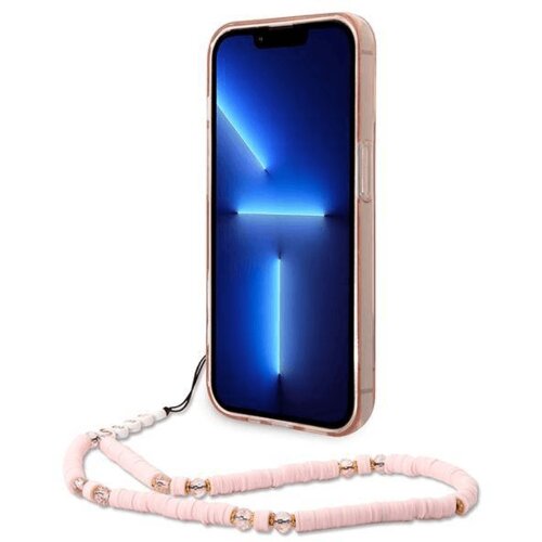 Guess gUHCP14XHGCOHP za iPhone 14 Pro Max - roza silikonski ovitek s perla zapestnico Slike