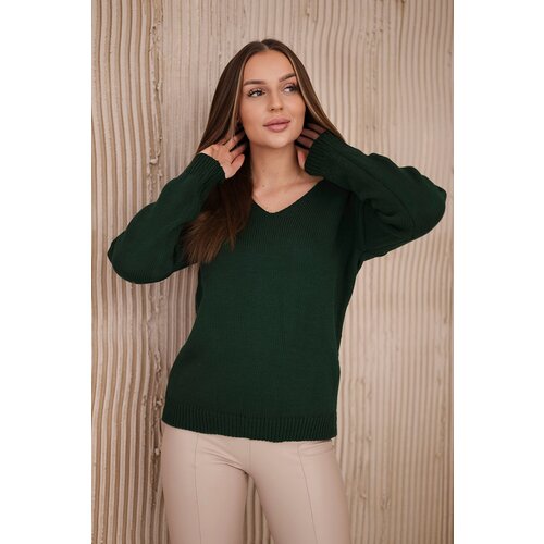 Kesi V-neck sweater dark green Cene