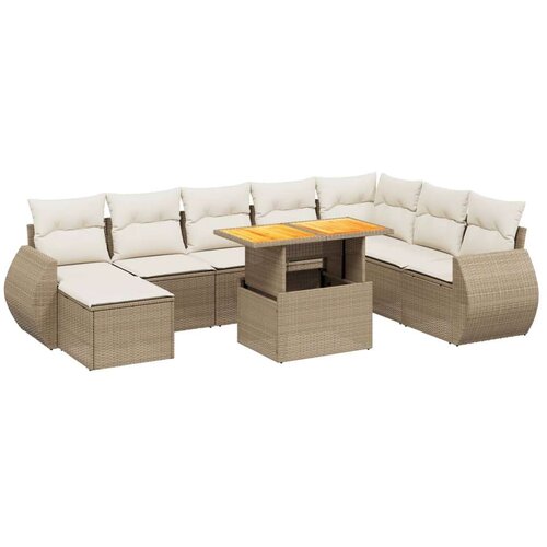 VidaXL 9-dijelni set vrtnih sofa s jastucima bež od poliratana Slike