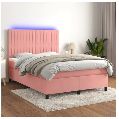  Box spring postelja z vzmetnico LED roza 80x200 cm žamet