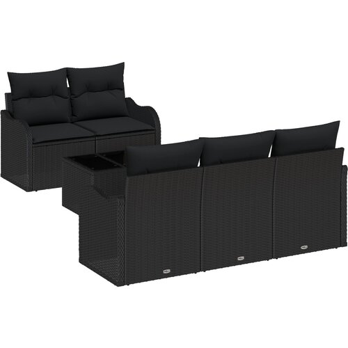 VidaXL Set od 6 dijelova Vrtne Sofe s Jastučićima Crna Poli Ratan, 2-sjedna Vrtna Sofa s Skladi&amp;scaron;tem &amp;amp; Jastučicima Crna Poli Ratan Slike