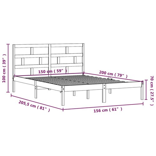  Okvir za krevet od masivnog drva crni 150x200 cm veliki Slike
