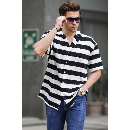 Madmext Men's Black Striped Short Sleeve Shirt 6730 Slike