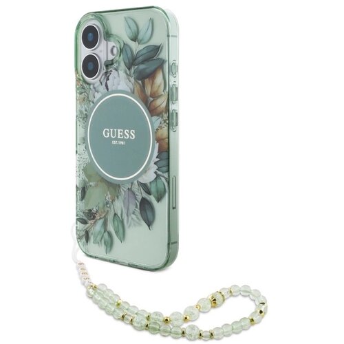 Guess OVITEK IML FLOWERS WITH PEARL STRAP ZA MAGSAFE ZA IPHONE 16 PLUS ZELEN, (21898471) Cene