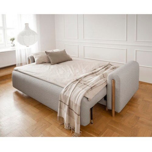 ELTAP Sivo-bež sklopiva/s prostorom za odlaganje sofa od boucl&amp;eacute; tkanine 244 cm Arcadova &amp;ndash; Slike