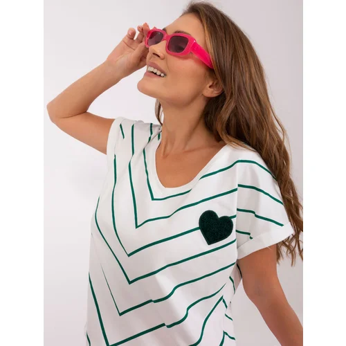 Fashion Hunters Ecru-dark green striped blouse with patch