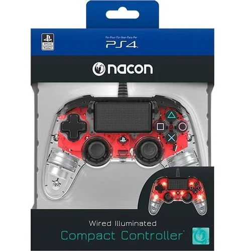 Bigben PS4 Nacon Compact Light Wired Controller prozirno-crveni